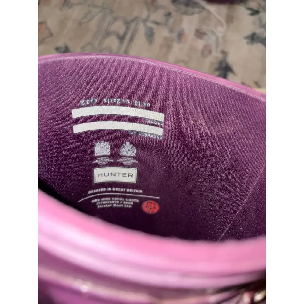 Hunter Original Kids Rain Boots Size US 2 Purple Tonal Contrast Tall Rubber